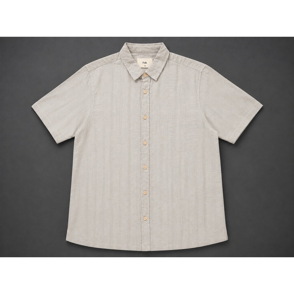 Folk Alphos SS Shirt Mens Medium Sage Green Linen Blend Textured Button Down NEW